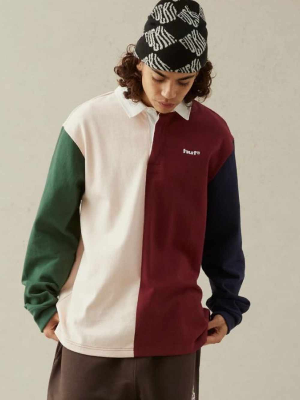 HUF MICK COLOR BLOCK RUGBY POLO SHIRT SMALL